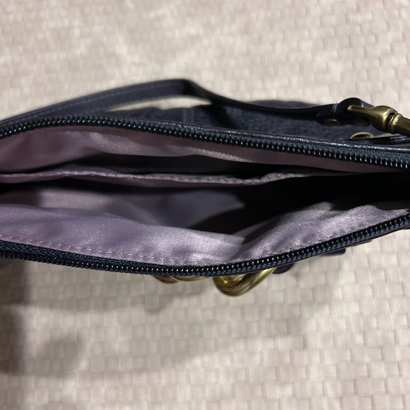 Coach Dark Purple and Gold Leather Wristlet with Chain Detail
